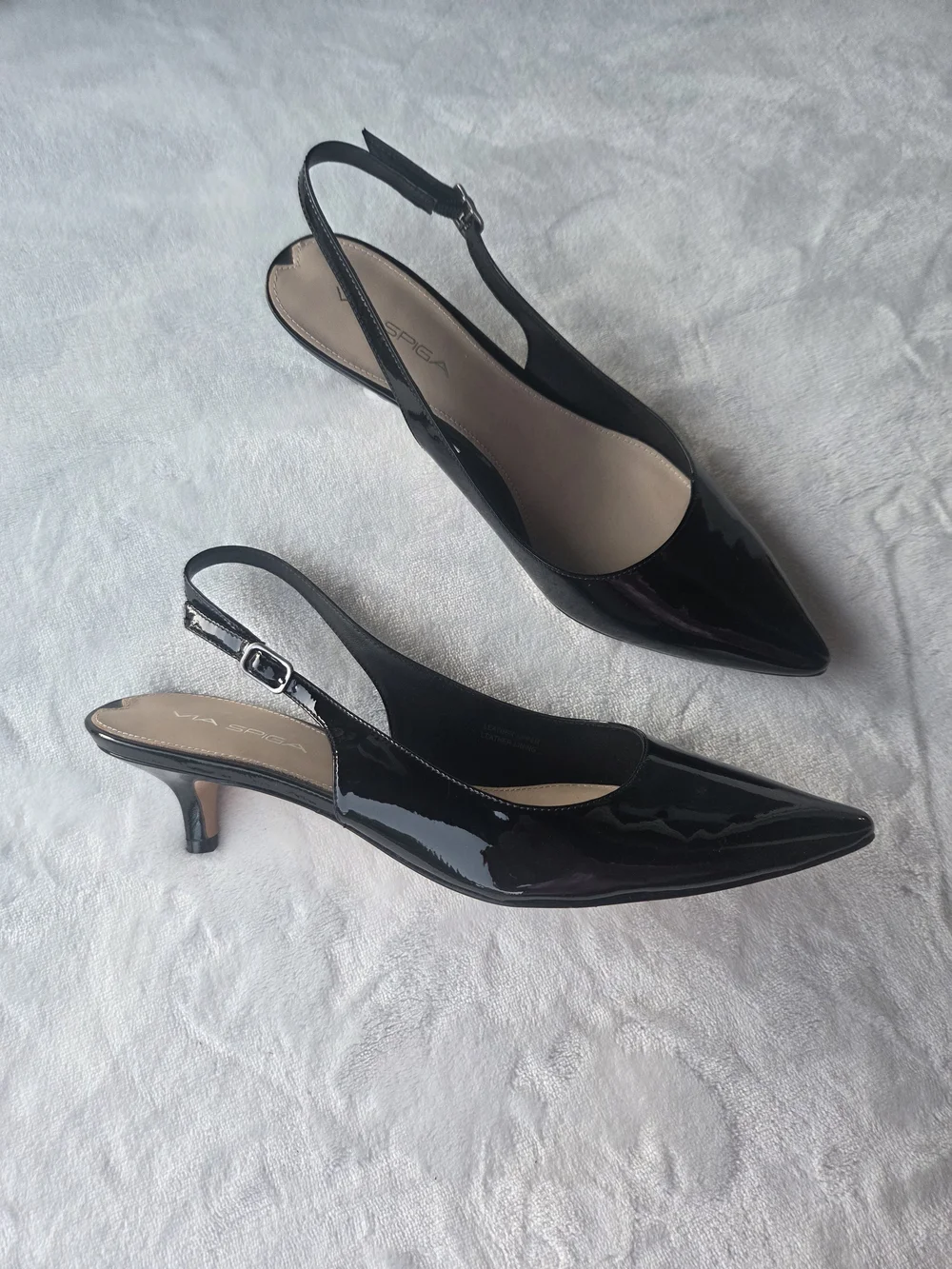 ✨ Via Spiga Black Patent Leather Slingback Kitten Heel Pumps Size 8M